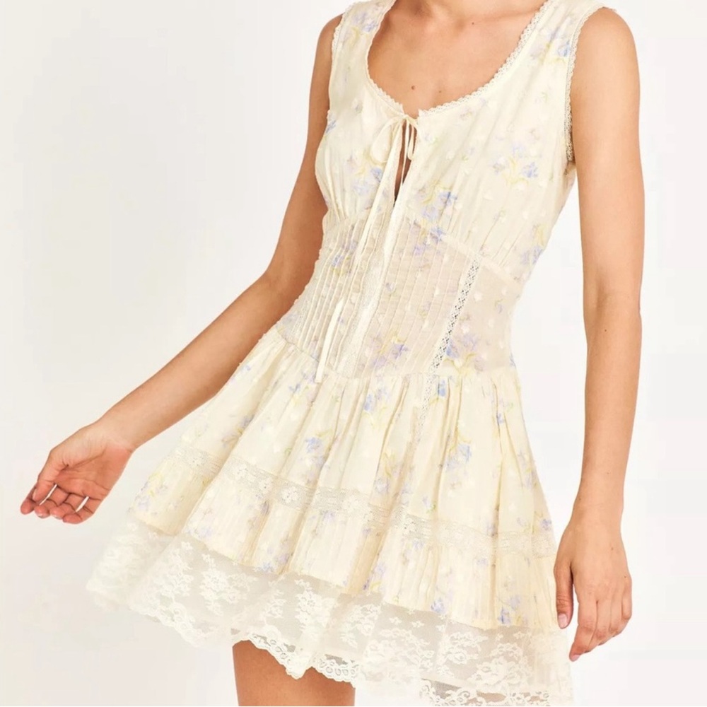 Loveshackfancy ceronne mini dress in yellow size small